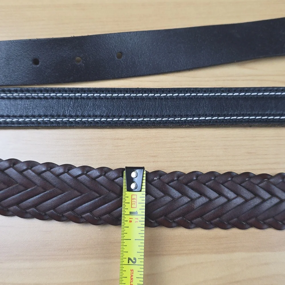 Kids‎ Belt Set Black And Brown Genuine Leather Braided Stitched 2 Small 1 Med